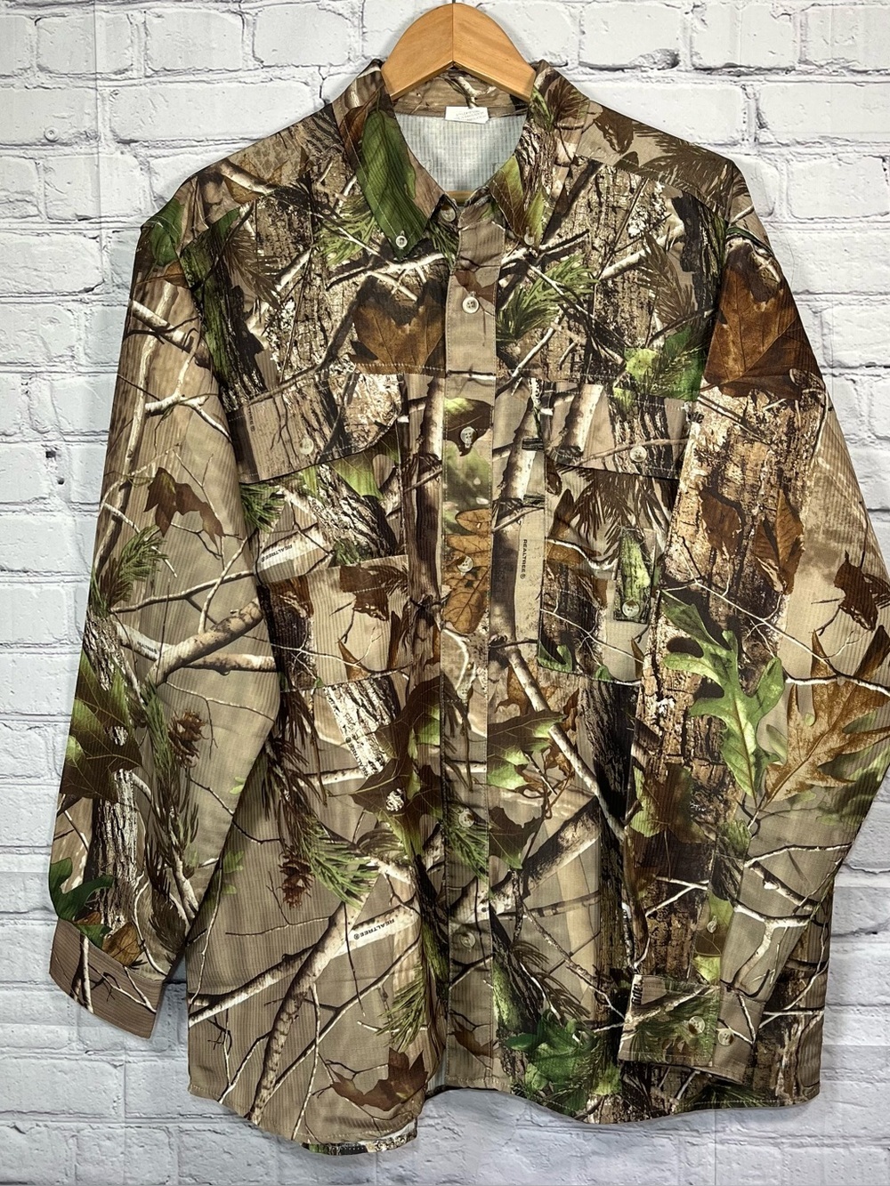 Team RealTree Camouflage Rip Stop Button Up Shirt Mens Large Pockets